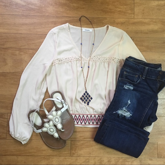 Persaya Tops - Sheer Boho Cream Crop Top